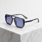 Women's gray sunglasses close-up — statement — Addison Aviator Sunglasses — Oscar Blackwood