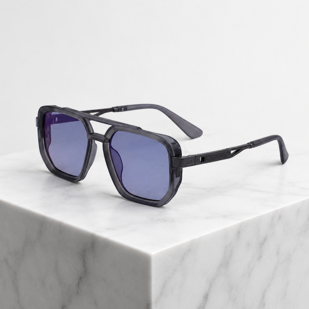 Women's gray sunglasses close-up — statement — Addison Aviator Sunglasses — Oscar Blackwood