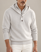 Unisex light gray ribbed sweater alternate angle — cozy — Philip Hooded Turtleneck Sweater — Oscar Blackwood
