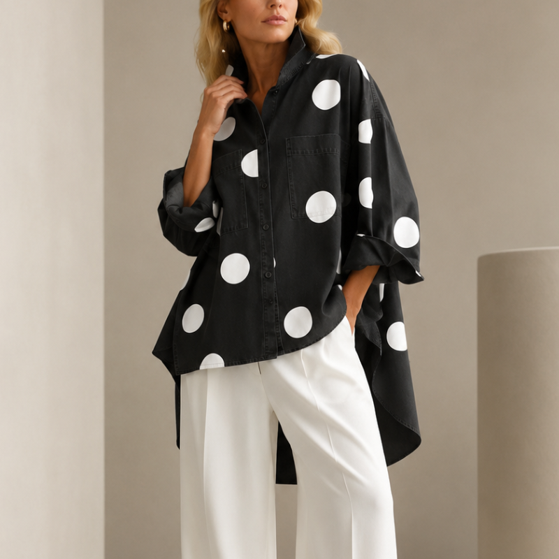 Women's muriel close-up — versatile — Muriel Polka Dot Shirt for every occasion — Oscar Blackwood
