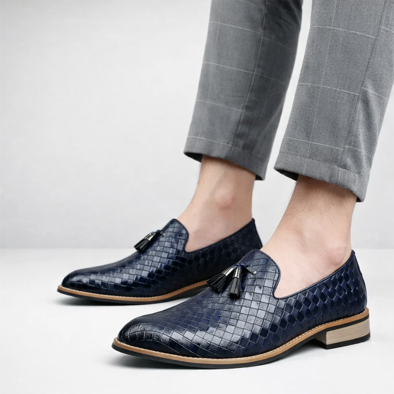 Men's woven loafers side view — versatile — Ludo Weave Leather Loafers — Oscar Blackwood