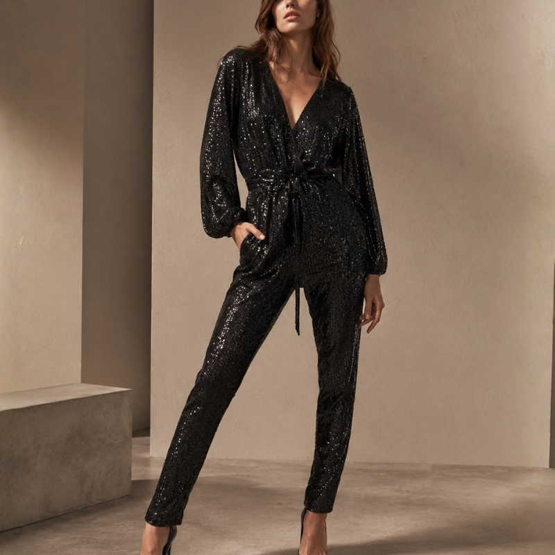 Women's dress side view — chic — Julie Sequin Jumpsuit for every occasion — Oscar Blackwood