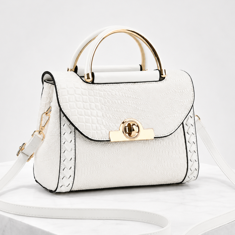 Women's white handbag close-up — everyday — Valentina Croc Handbag — Oscar Blackwood