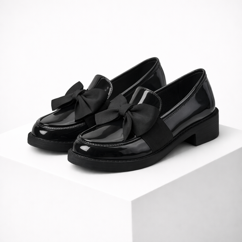 Women's black loafers alternate angle — versatile — Phoebe Bow Loafers — Oscar Blackwood