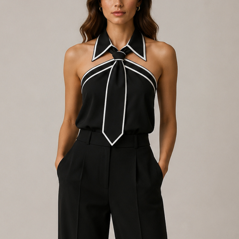 Women's black meryl styled look — versatile — Meryl Tie Shirt for every occasion — Oscar Blackwood