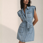 Women's denim dress front view — summer — Aspen Denim Shirt Dress — Oscar Blackwood