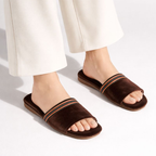 Women's velvet shoes side view — versatile — Spin-ons Open Toe Slippers — Oscar Blackwood