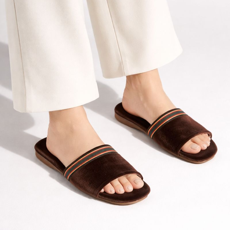 Women's velvet shoes side view — versatile — Spin-ons Open Toe Slippers — Oscar Blackwood