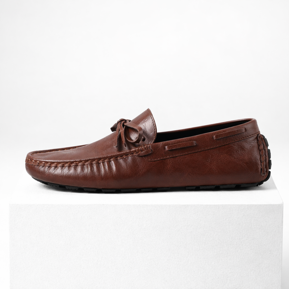 Men's leather shoes color detail — versatile — Gregory Leather Golf Moccasins — Oscar Blackwood