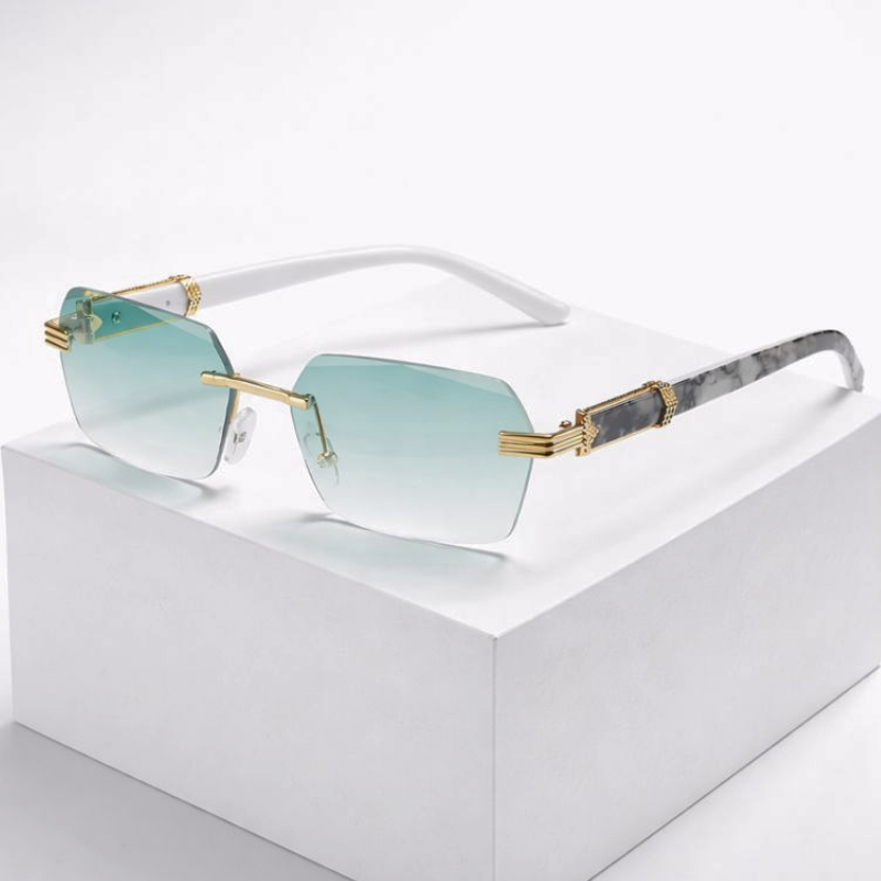 Women's teal sunglasses detail view — statement — Cassie Rimless Shades — Oscar Blackwood