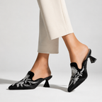 Women's red floral heels back view — elegant — Harriet Embroidered Pointed Mules — Oscar Blackwood