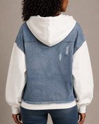 Women's denim sweater back view — cozy — Denihood Hoodie for every occasion — Oscar Blackwood
