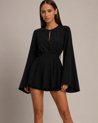 Women's black dress detail view — summer — Kamilla Backless Mini Dress — Oscar Blackwood