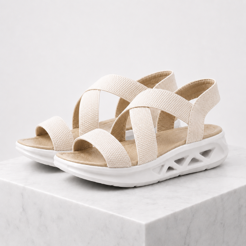 Women's off-white geometric sandals detail view — versatile — Florence Orthopedic Sandals — Oscar Blackwood
