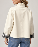 Women's plaid jacket detail view — outerwear — Audrey Plaid Jacket — Oscar Blackwood