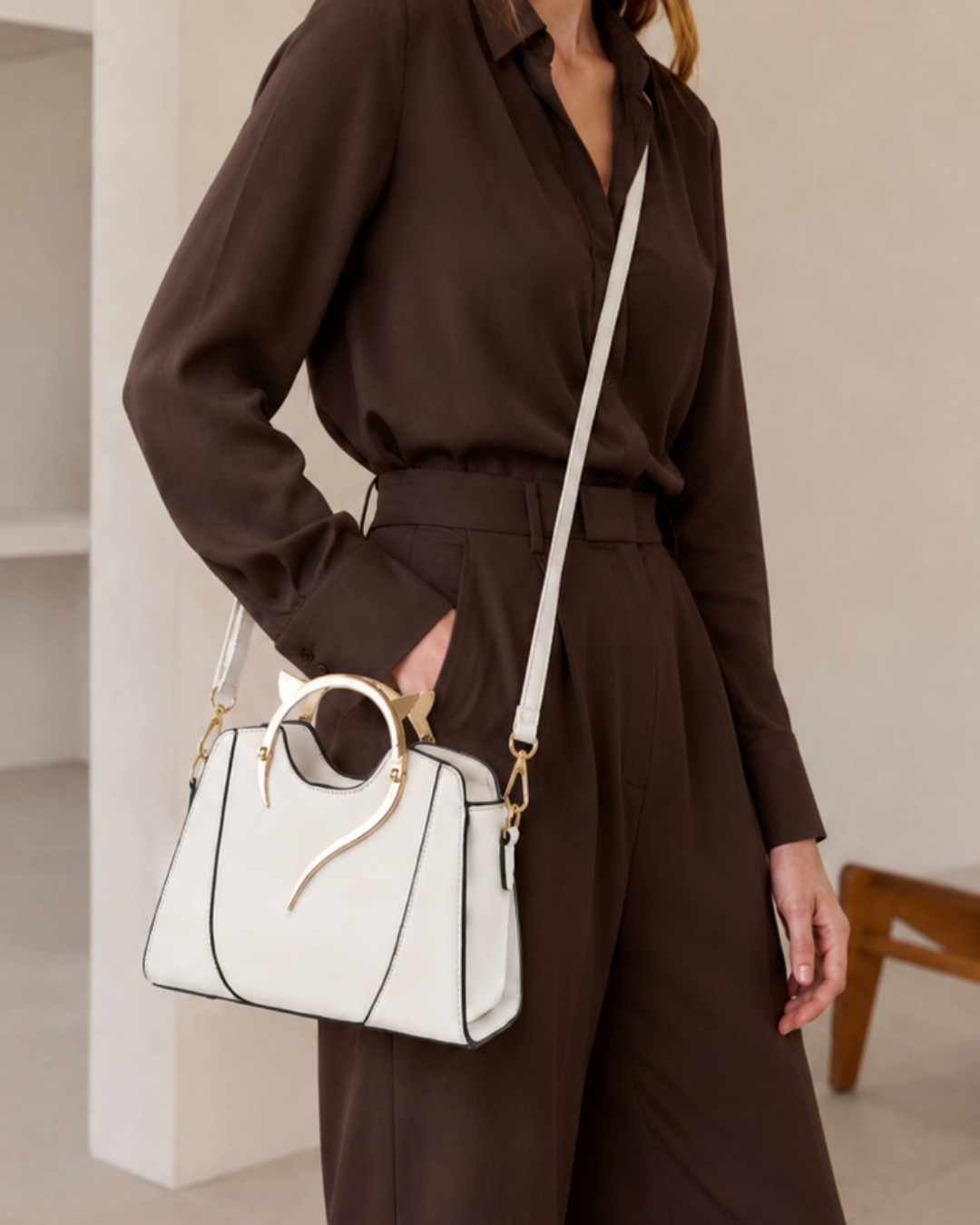 Women's leather handbag back view — everyday — Miaura Cat-Ear Handbag — Oscar Blackwood