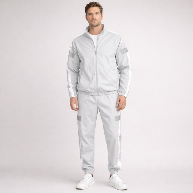Men's gray polyester sets close-up — versatile — Abakhan Maximus 2 Piece Set — Oscar Blackwood