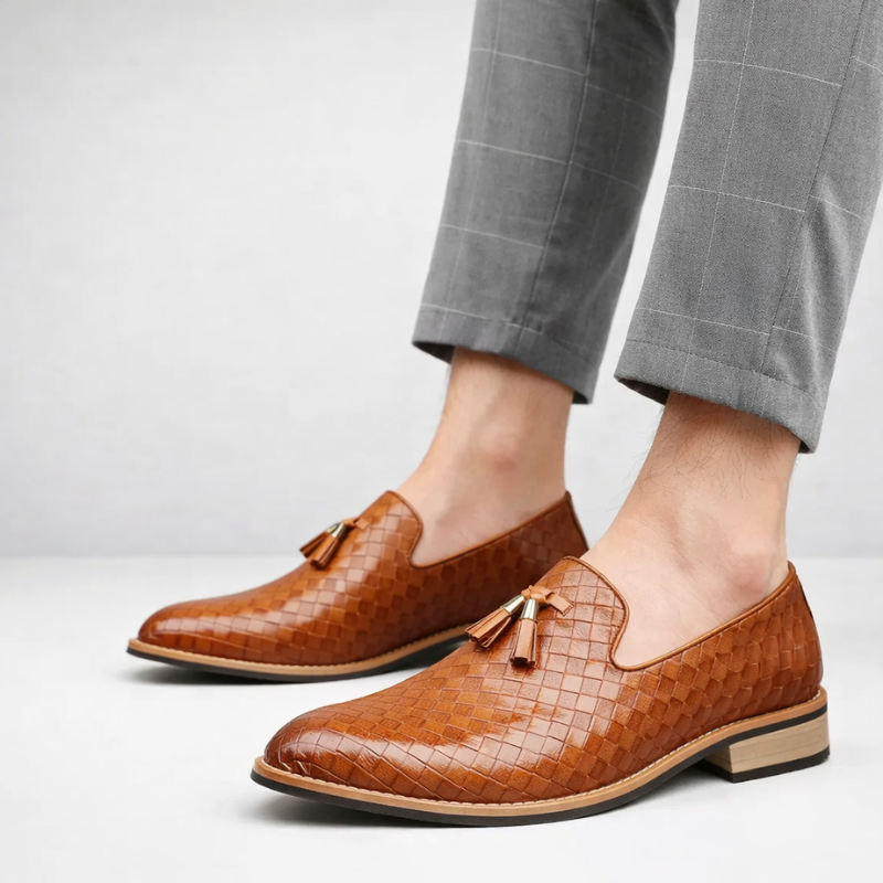 Men's woven loafers styled look — versatile — Ludo Weave Leather Loafers — Oscar Blackwood