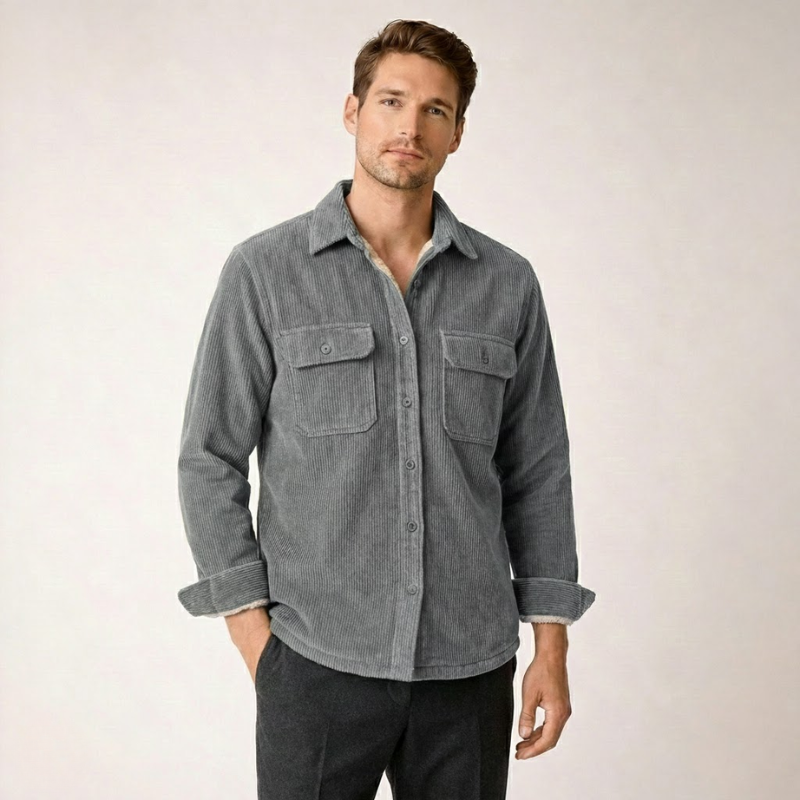 Men's gray cotton vanderbilt color detail — versatile — Vanderbilt Corduroy Shirt — Oscar Blackwood