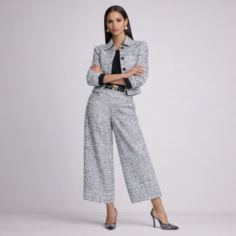 Women's silver-gray sets side view — versatile — Amber 2 Pieces Set — Oscar Blackwood