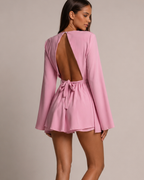 Women's dress close-up — summer — Kamilla Backless Mini Dress for every occasion — Oscar Blackwood