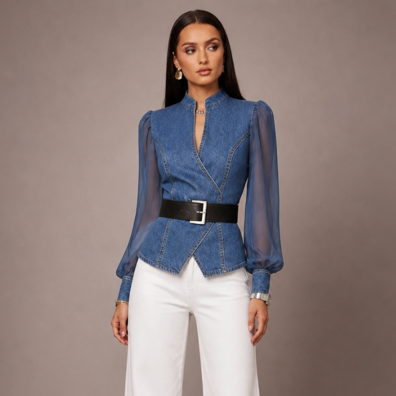 Women's denim dea color detail — versatile — Dea Medina Summer Top — Oscar Blackwood