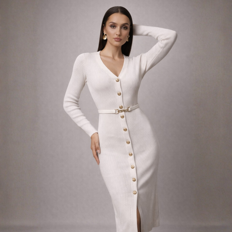 Women's knit dress color detail — chic — Audrey Sweater Dress for every occasion — Oscar Blackwood