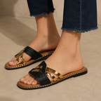 Women's woven sandals detail view — summer — Eleni Slide Sandals — Oscar Blackwood