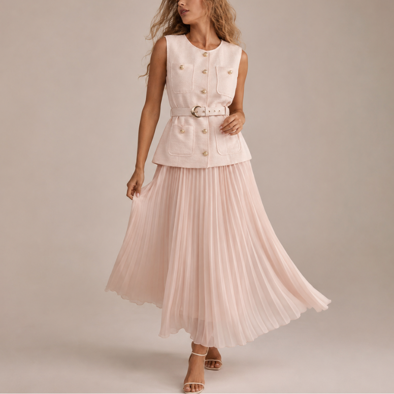 Women's chiffon dress front view — chic — Cosette 2 Piece Set for every occasion — Oscar Blackwood