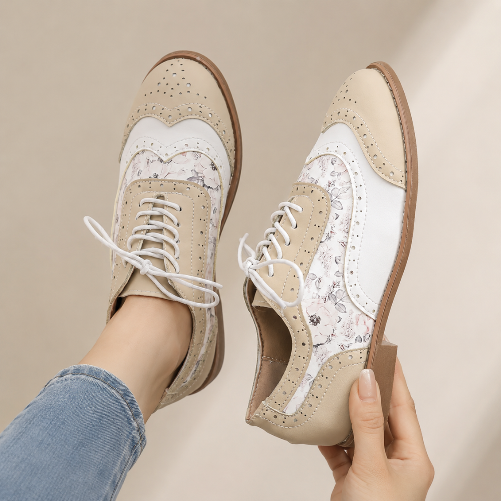 Women's lace shoes side view — versatile — Betty Wingtip Oxford Shoes — Oscar Blackwood