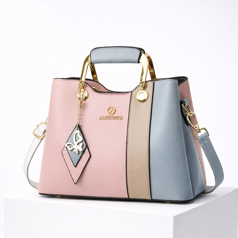 Women's pink leather handbag color detail — everyday — Janenovo Butterfly Handbag — Oscar Blackwood