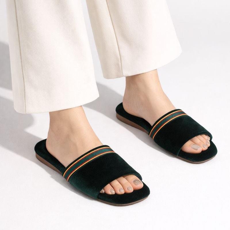 Women's velvet shoes close-up — versatile — Spin-ons Open Toe Slippers — Oscar Blackwood