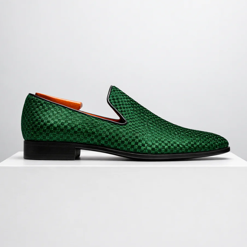 Men's velvet loafers close-up — versatile — Benedict Velvet Flat Shoes — Oscar Blackwood