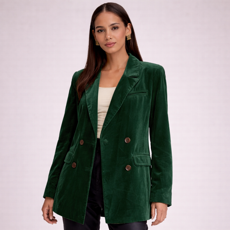Women's velvet jacket detail view — outerwear — Rony Velvet Jacket — Oscar Blackwood