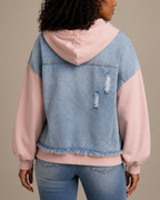 Women's denim sweater detail view — cozy — Denihood Hoodie for every occasion — Oscar Blackwood
