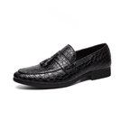 Men's black lace loafers detail view — versatile — Tino Croc Loafers — Oscar Blackwood