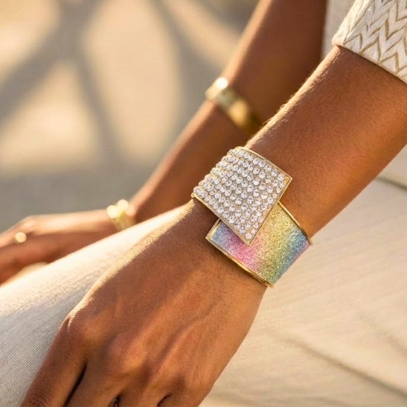Women's white textured jewelry styled look — versatile — Aura Diamond Wave Bracelet — Oscar Blackwood