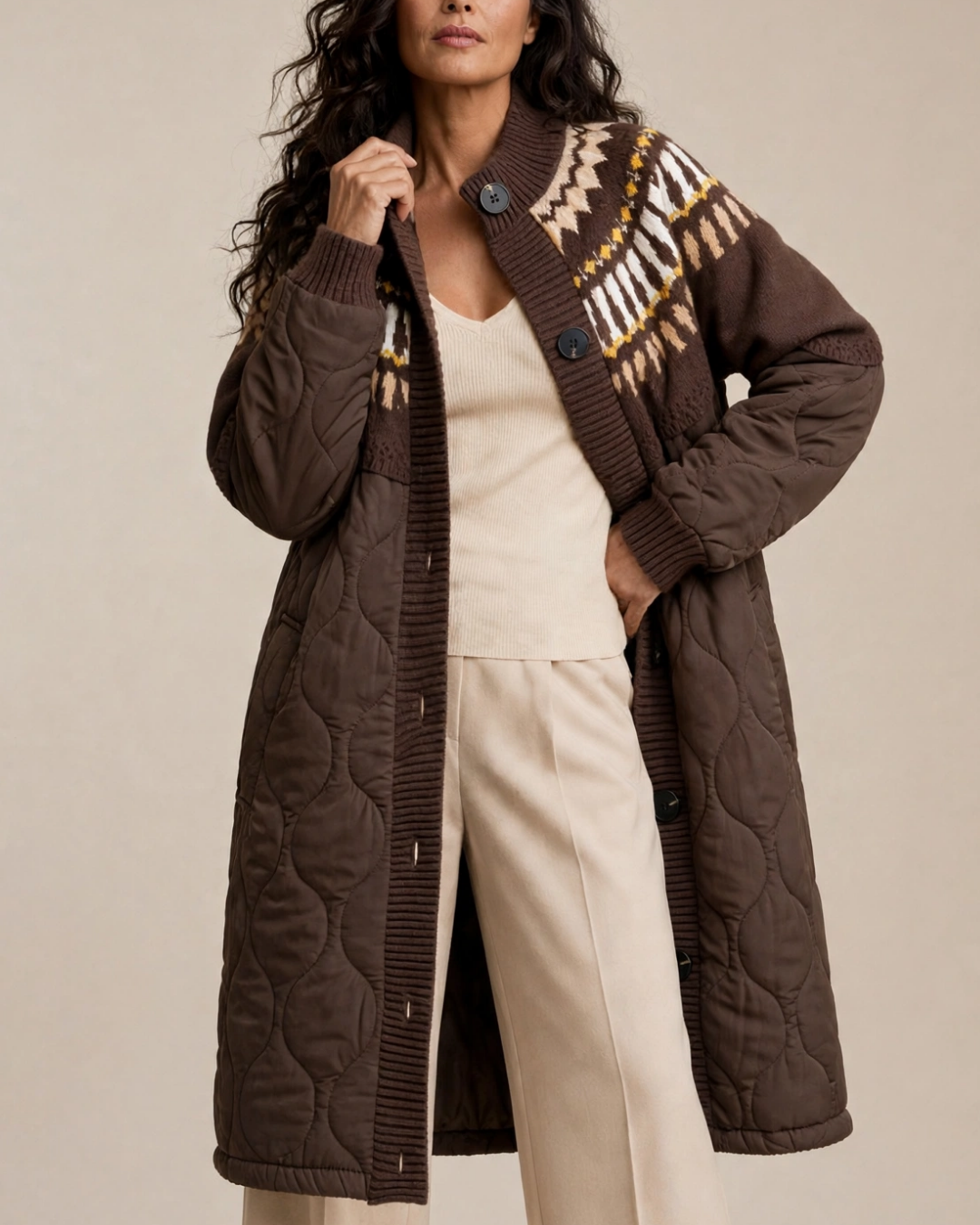 Women's ribbed jacket styled look — outerwear — Elise Padded Coat — Oscar Blackwood