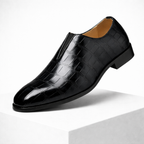 Men's black leather loafers alternate angle — versatile — Anthony Classic Croc Loafers — Oscar Blackwood