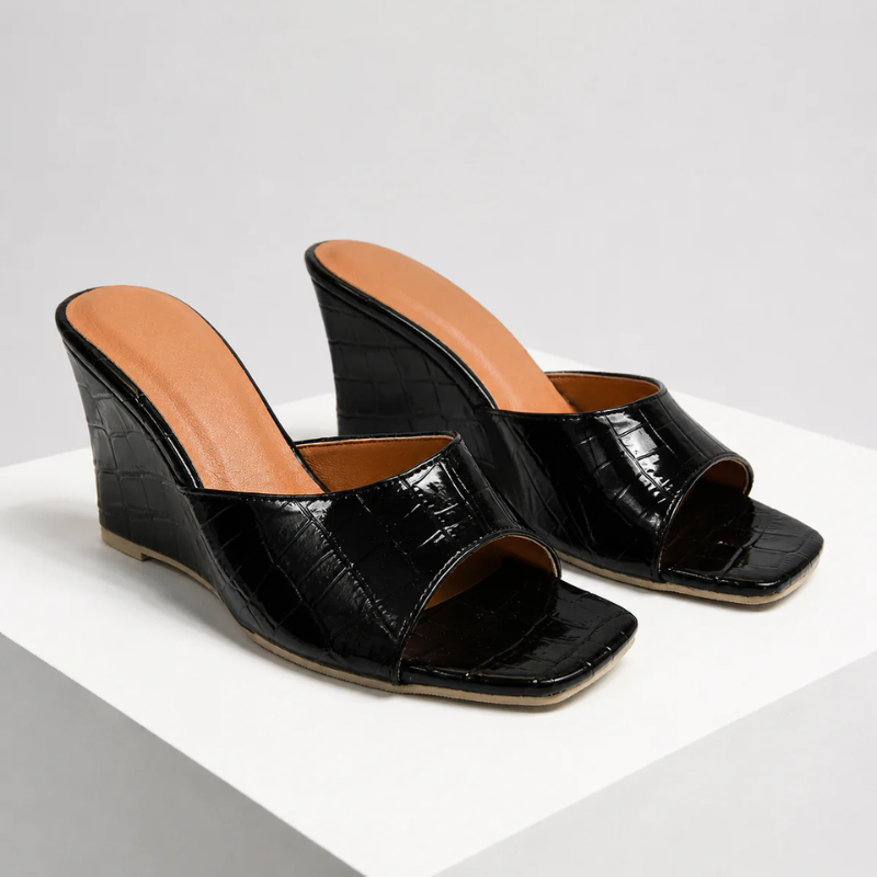 Women's heels close-up — elegant — Christina Wedge Sandals for every occasion — Oscar Blackwood