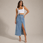 Women's denim skirt side view — chic — Dea Bella Denim Skirt for every occasion — Oscar Blackwood