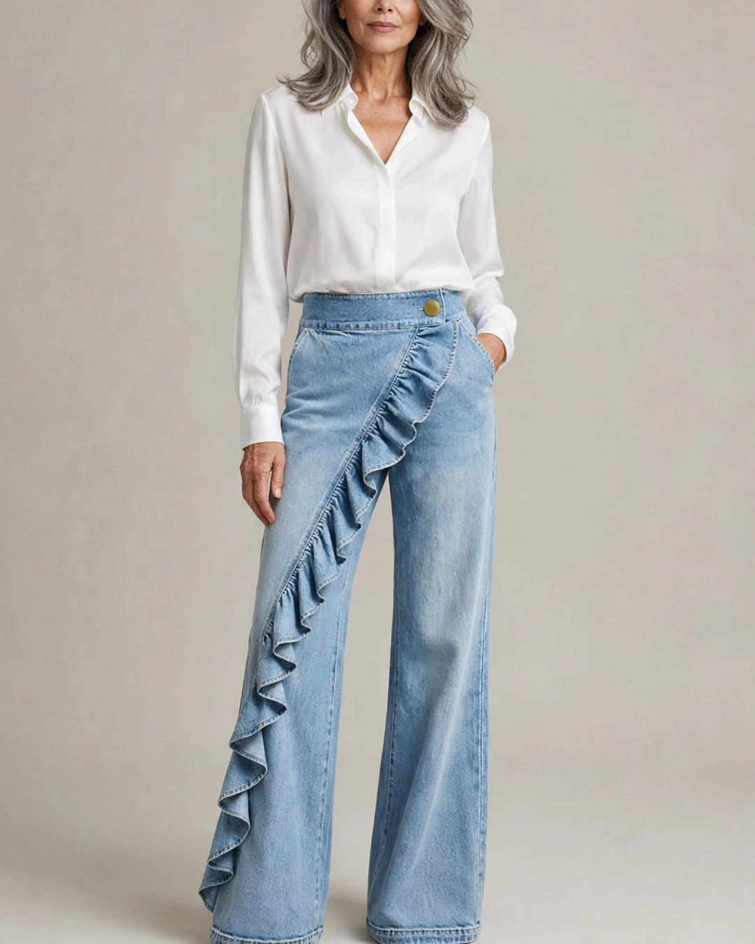 Women's denim skirt back view — chic — Lexa Denim Skirt Pants for every occasion — Oscar Blackwood