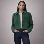 Women's green suede jacket back view — outerwear — Marissa Suede Crop Jacket — Oscar Blackwood