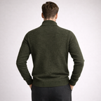 Men's red knit cardigan color detail — cozy — Steward Zipper Cardigan — Oscar Blackwood
