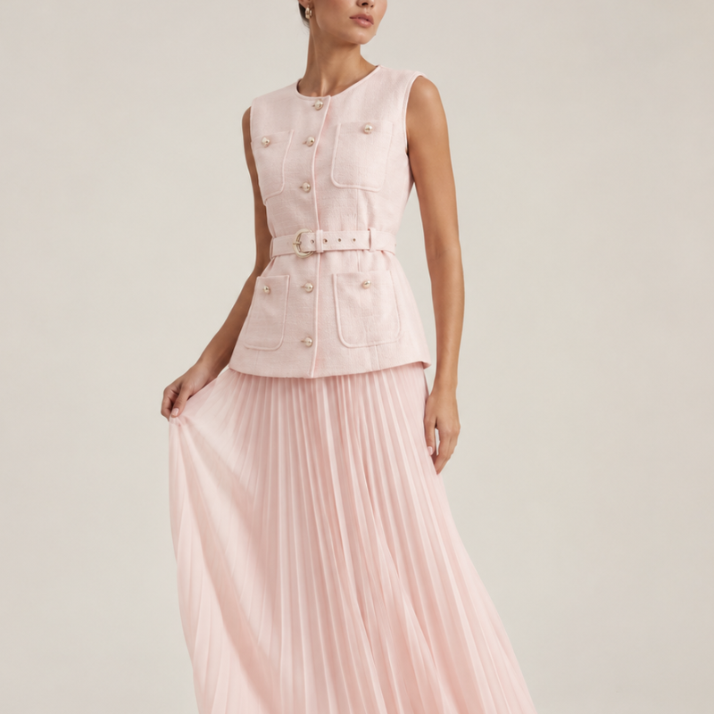 Women's chiffon dress side view — chic — Cosette 2 Piece Set for every occasion — Oscar Blackwood
