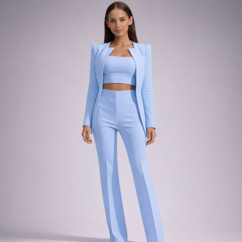 Women's sky-blue pants back view — versatile — Anica 3 Piece Set — Oscar Blackwood