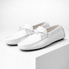 Men's white leather shoes back view — versatile — Gregory Leather Golf Moccasins — Oscar Blackwood