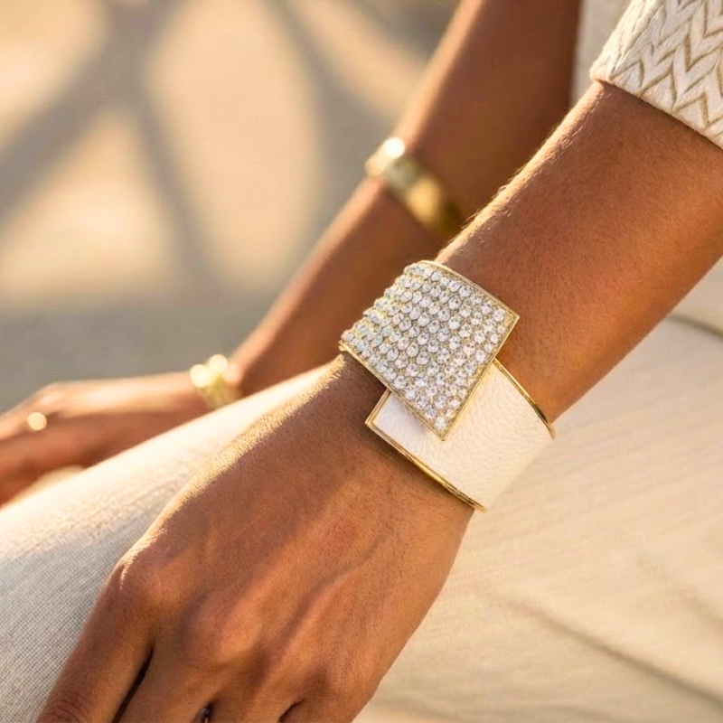 Women's white textured jewelry back view — versatile — Aura Diamond Wave Bracelet — Oscar Blackwood