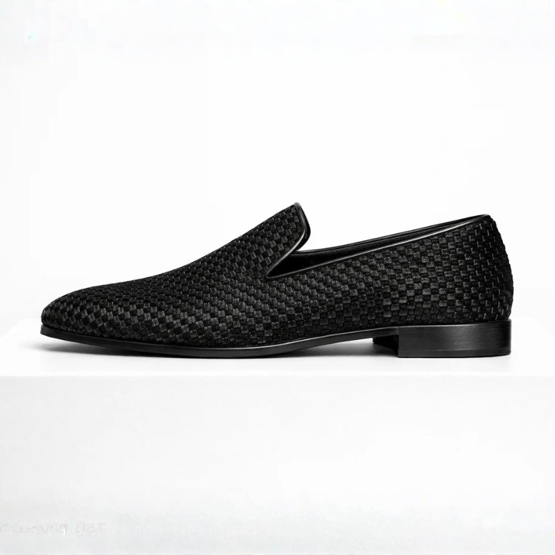 Men's velvet loafers alternate angle — versatile — Benedict Velvet Flat Shoes — Oscar Blackwood