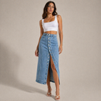Women's denim skirt back view — chic — Dea Bella Denim Skirt for every occasion — Oscar Blackwood